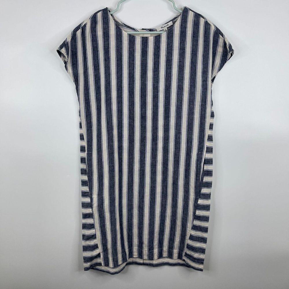 Madewell Womens Shift Dress Size XS Round Neck Linen Blend Button Back‎ Pockets